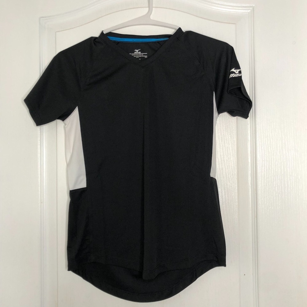 Mizuno Youth Comp SS V-Neck Black White Performance Jersey 350584.9000 M NWT
